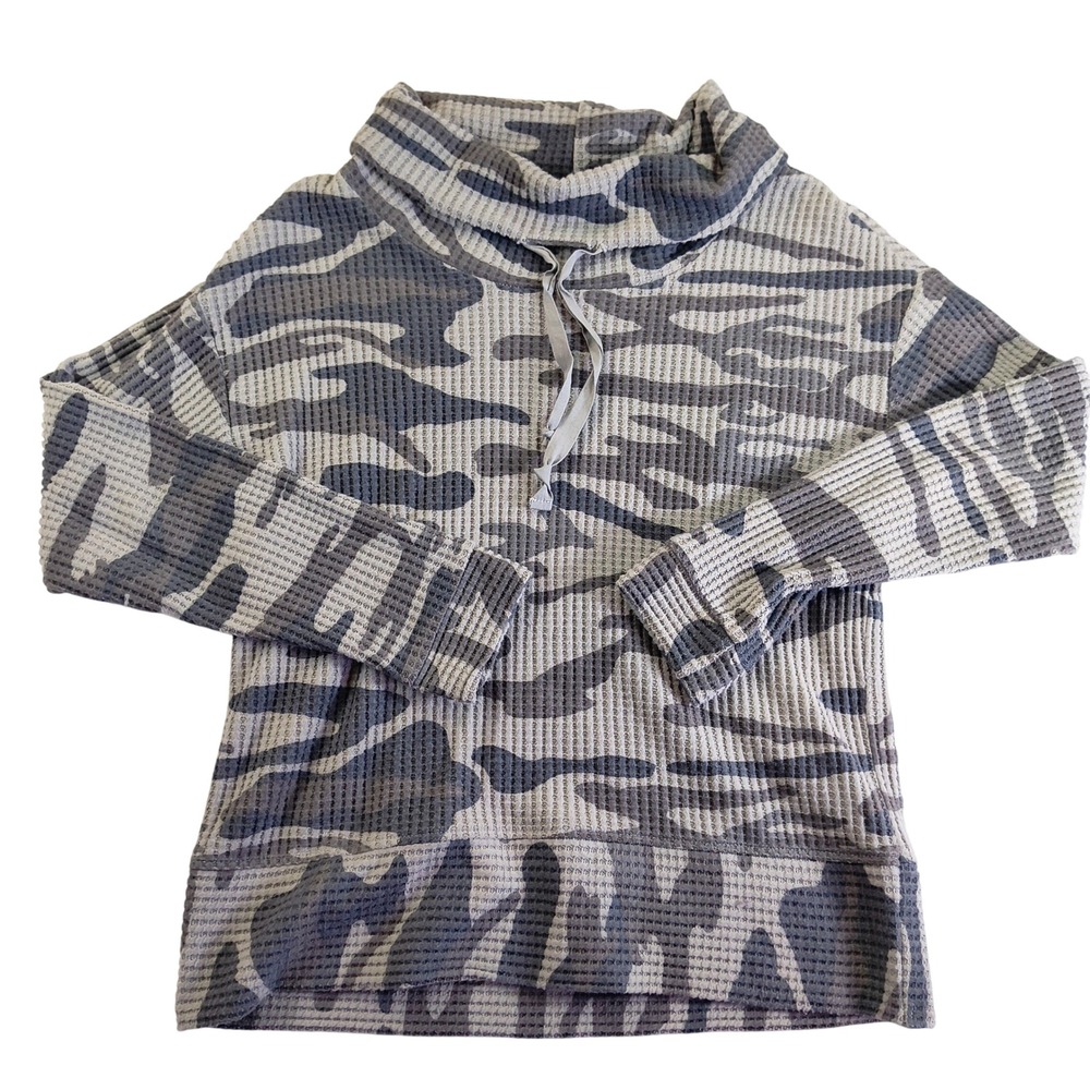 North River Womens Camo Waffle Knit Cowl Neck Long Sleeve Pullover Top - Medium